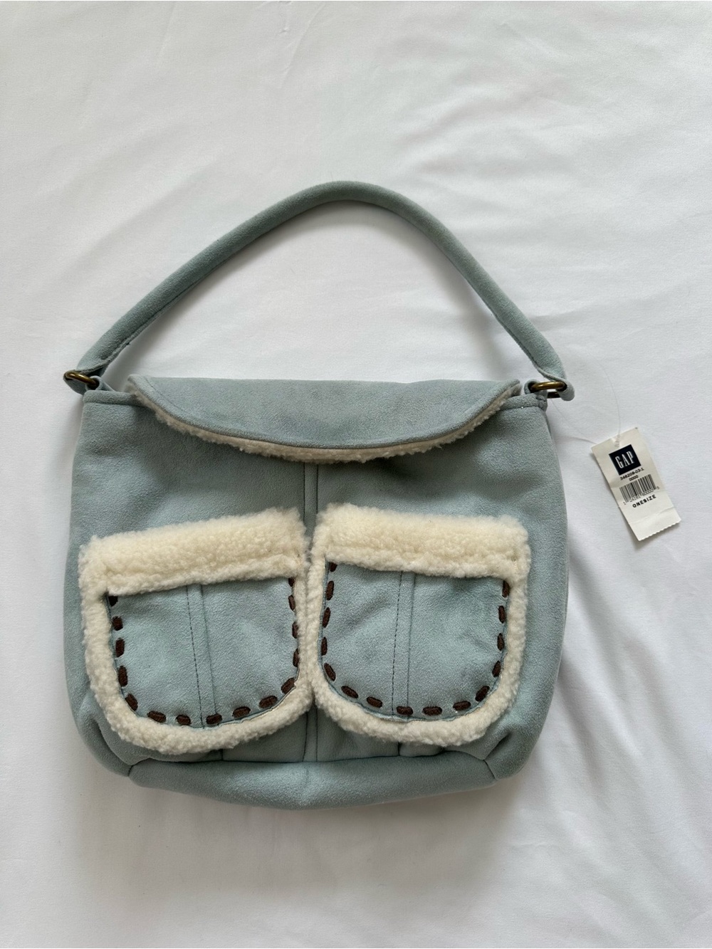 GAP Light Blue Shoulder Bag with Faux Fur Interior